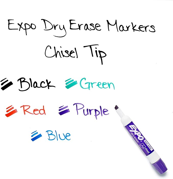 EXPO Low Odor Dry Erase Markers, Chisel Tip, Assorted Colors, Pack of 36 - Ideal for Classrooms, Offices & Home Offices