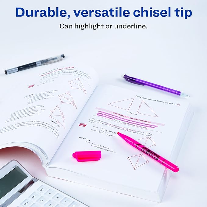 AVERY Hi-Liter Pen-Style Highlighters, Smear Safe Ink, Chisel Tip, 3 Assorted Color Highlighters (25860)