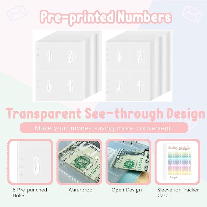 100 Envelopes Saving Challenge Binder, A5 Money Saving Budget Binder with 100 Cash Envelope | Savings Challenges Save $5,050 (Pink)