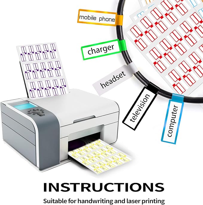 300 PCS Cable Labels,10 Colors Waterproof Cable Tags Wire Labels for Cable Management,Color Border Cord Labels Can Write On,Self Adhesive Wire Labels