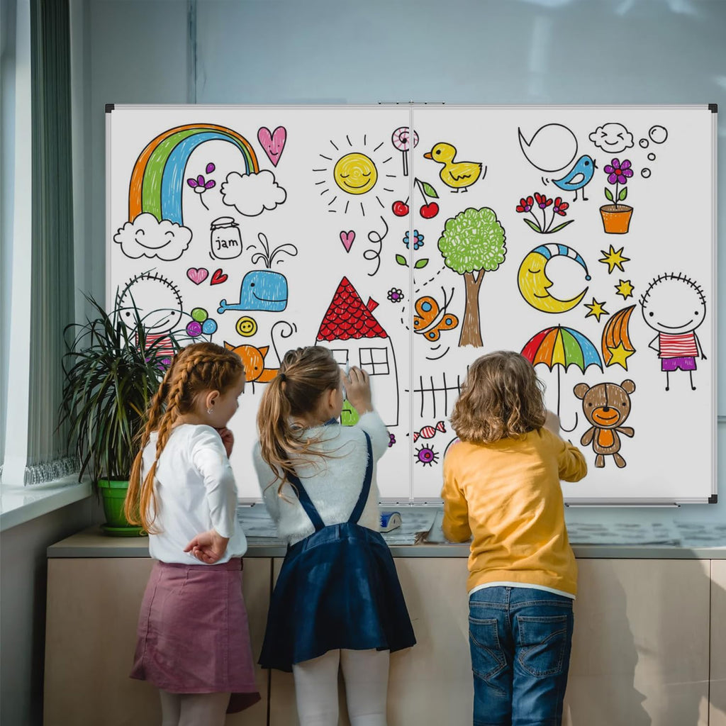 XBoard Magnetic Whiteboard 60 x 36 Inch, Foldable Dry Erase White Board with Aluminium Frame & Marker Tray 5' x 3', Wall Mounted Folding Message Presentation Board