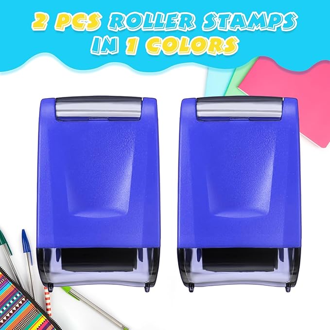 Sherr 2 Handwriting Line Stamp Roller Dashed Handwriting Lines Practice Roller Stamp for Kids, Teachers Kindergarten Education Classroom Back to School Need(2.72 x 2.44 x 1.54 Inch,Blue Purple)