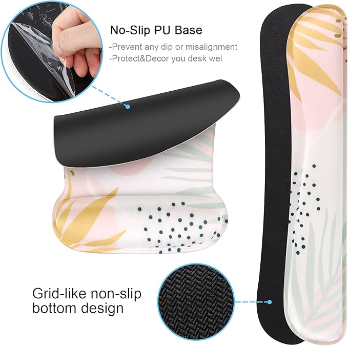 iCasso Keyboard Wrist Rest and Mouse Wrist Rest Pad, Made of Memory Foam, Ergonomic Support, Easy Typing and Relieve Wrist Pain, Perfect for Gaming, Computer, Office, Laptop (G-Morandi)