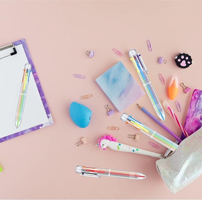 100 Pcs 6 in 1 Multicolor Ballpoint Pen Bulk 0.5 mm 6 Color Retractable Ballpoint Pen Colorful Ink Pen Party Favors Rainbow Pen for Nurses, Gel Ink Nurse Pens for Office School Students Kids (100)