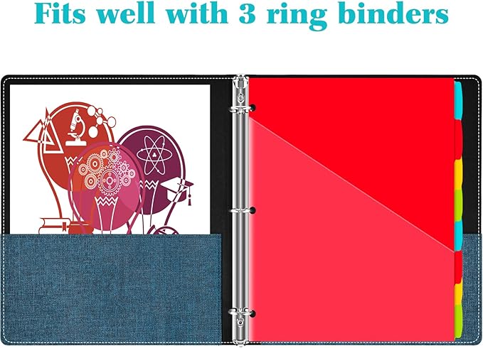 INFUN Plastic 8-Tab Binder Dividers with 2 Pockets - 3 Sets, 24 pcs Multicolor Pocket Dividers with 3 Holes for 3 Ring Binders,Total 24 Tabs