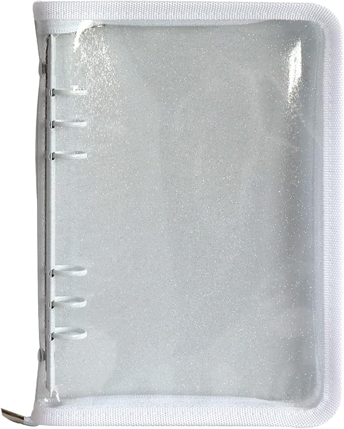 Multibey A5 Binder Cover Clear Soft PVC 6-Ring Binder Budget Cash Evelopes System with Zipper Planner Organizer Refillable Notebook Journal Binder (White, A5)