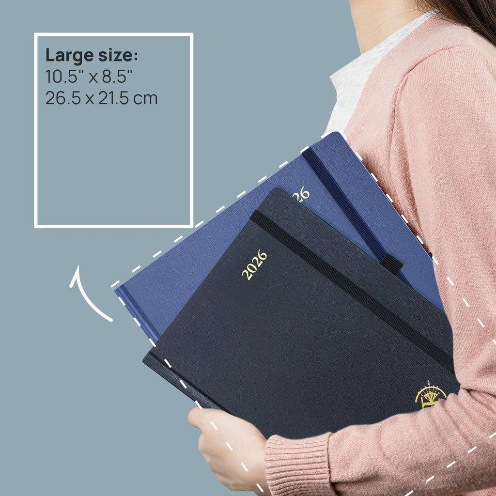 POPRUN 2026 Planner (Large Size 8.5''x 10.5'' Hardcover) - Daily Weekly and Monthly Calendar Agenda 2026 Appointment Book with Hourly Time Slots, Monthly Tabs, 100 GSM - Burgundy