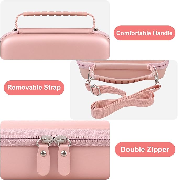 Canboc Carrying Case for NIIMBOT B21 Label Maker, Portable Bluetooth Thermal Label Printer Bag with Removable Shoulder Strap, Mesh Pocket fit Printer Labels, USB Cable, Rose Gold (Case Only)