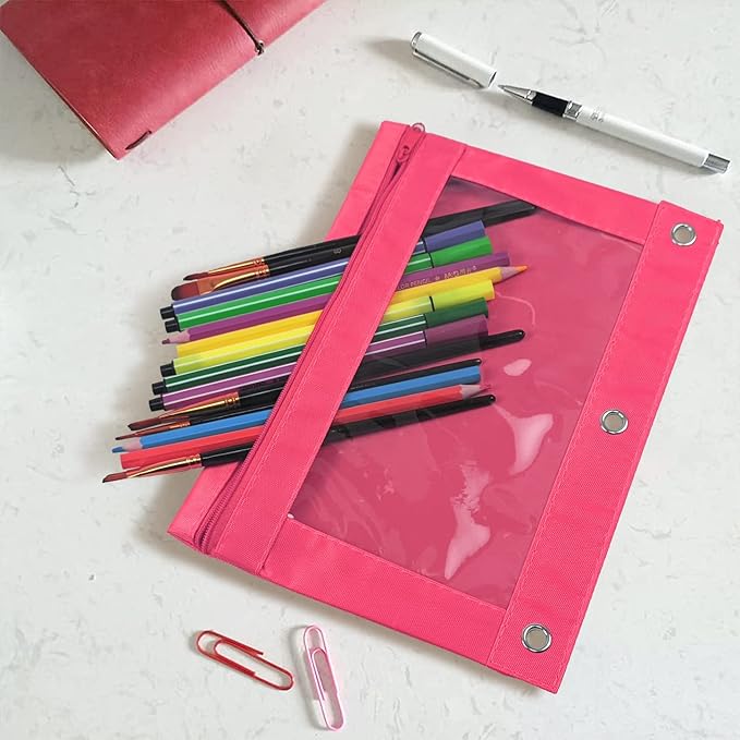 YoeeJob Pencil Pouch for 3 Ring Binder, Zipper Pencil Pouches Bulk, Pencil Case Pouch with Clear Window for Class, School, Office, Pink, 24 Packs