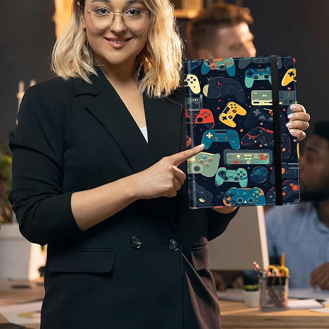 Gaming Controllersca Padfolio Folder with Clipboard,Portfolios Organizer Clipboards with Storage Clipboard Writing Pad PU Leather Conference Document Organizer with Business Card Holder