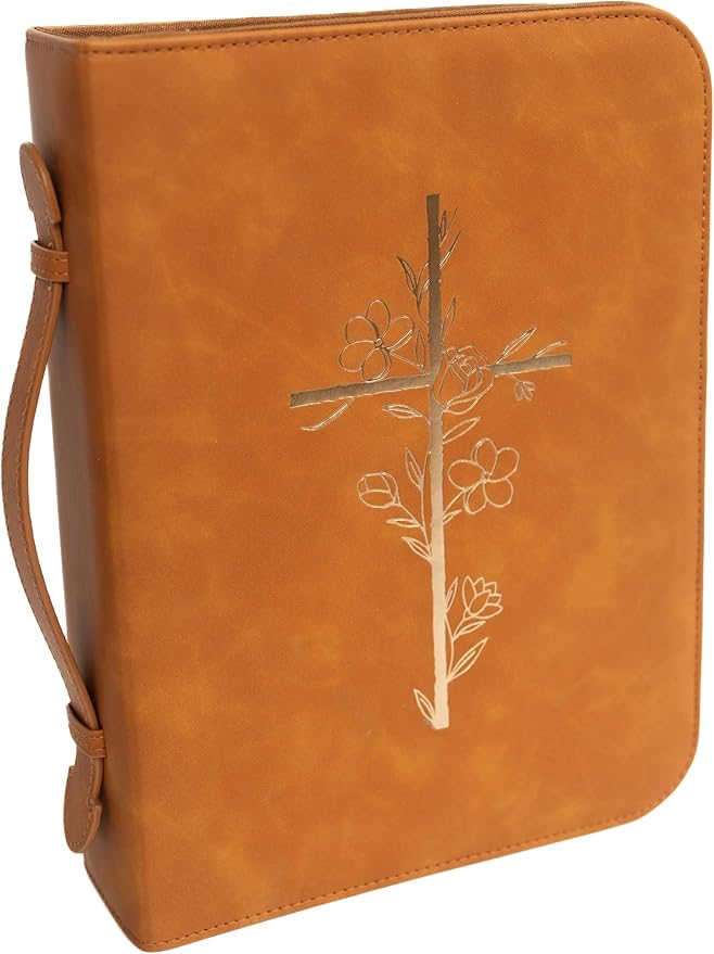 Bible Cover Case for Women - PU Leather Bible Covers for Women –Bible Case for Girls - Minimalist Design Debossed Bible Case, Large Bible Covers for Women – Bible Accessories (Brown/Gold)