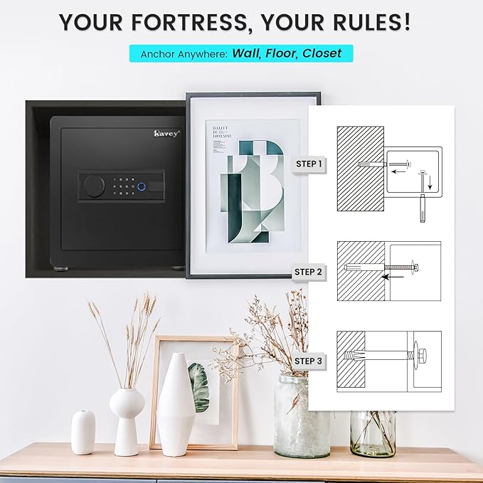 Kavey 1.6 Cub Biometric Safe, Home Safe with Backlit Touch Screen Keyapd and Dual Alarm System, Money Safe with Mute Function and LED Light, Small Safe Box for Home Documents Valuables