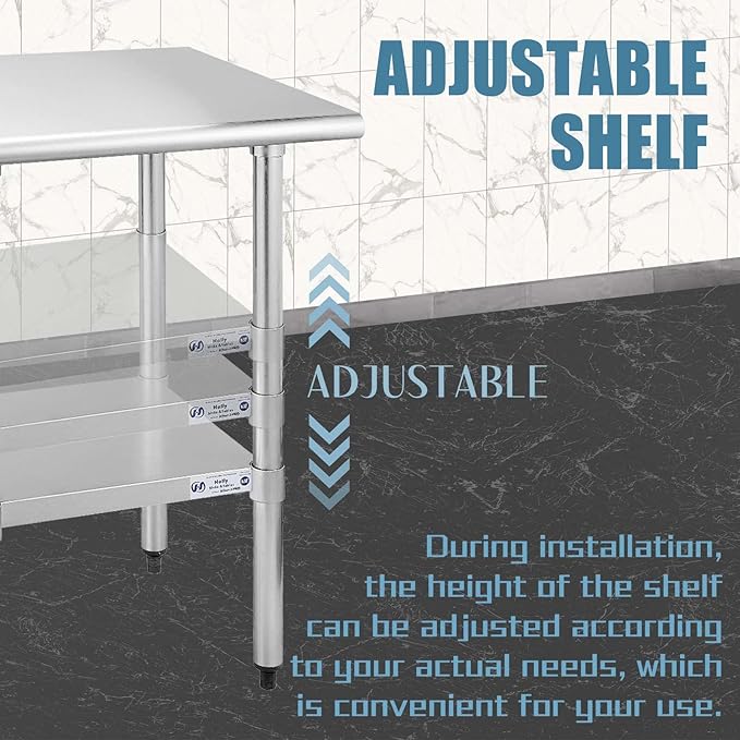 Hally Stainless Steel Table for Prep & Work 18 x 36 Inches, NSF Commercial Heavy Duty Table with Undershelf and Galvanized Legs for Restaurant, Home and Hotel