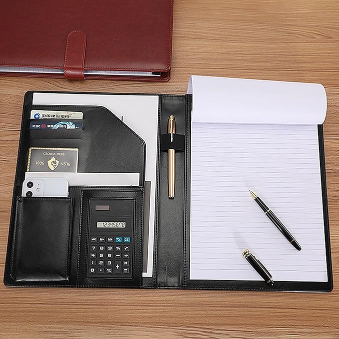 Personalized Portfolio - Customized Leather Portfolio with Personalized Logo or Text - Ideal for Resumes, Interviews, and Professional Business Use, Black