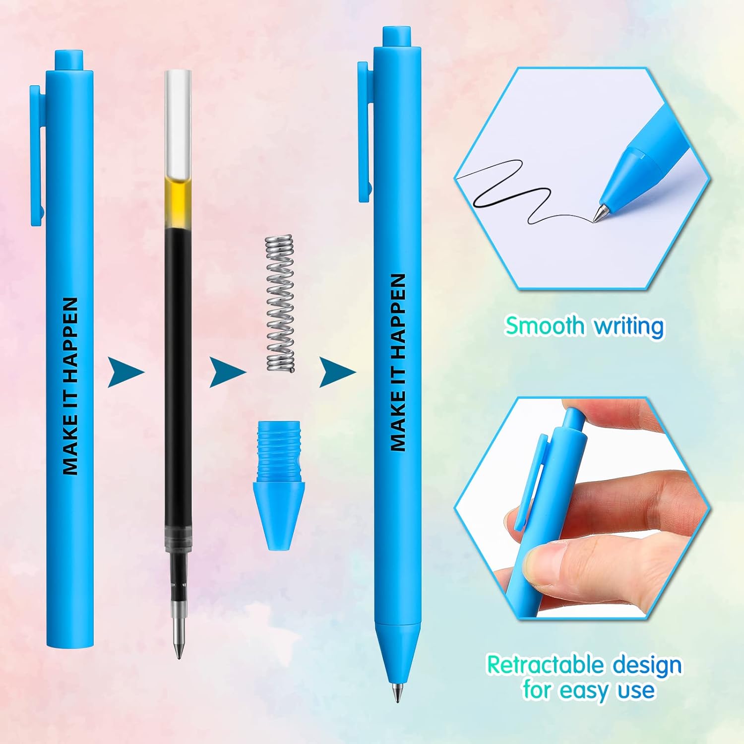 Epakh 50 Pcs Funny Pens Inspirational School Pens Bulk Positive Motivational Quotes on Ballpoint, Black Ink Pen for Adults Back to Schools Gift from Teacher(Inspirational,Macaron Color)