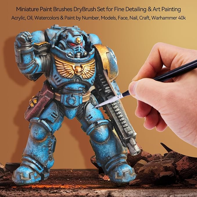PANDAFLY Miniature Paint Brushes Drybrush, 12 Sizes Detail Paint Brush Set, Acrylic Paint Brushes for Oil, Watercolors, Tabletop, Citadel, Figurine, Warhammer 40k, Model for Beginners & Professional