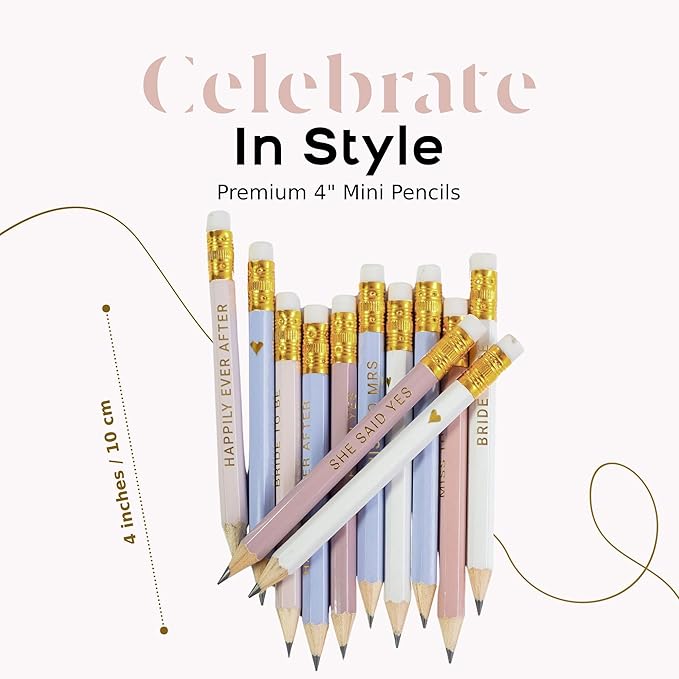 Markt Heart Pencils for Bridal Shower Games, Pink Pencils, Bridal Shower Pens, Small Mini Pencil Set For Prizes, Game Winner Gifts (Blush)