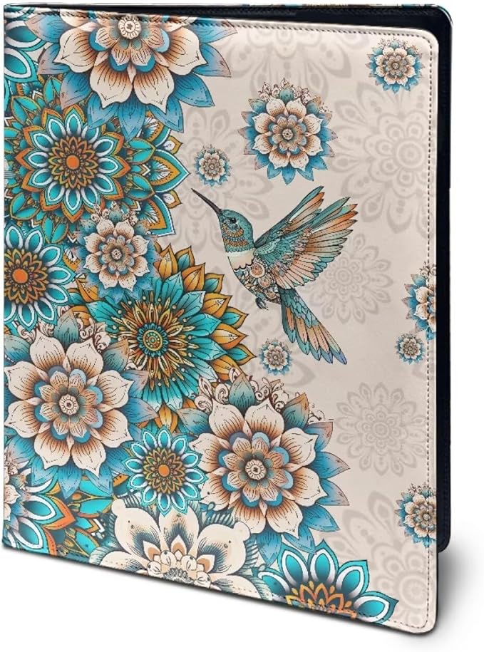 Cozeyat Boho Floral PU Leather Padfolio for Women Hummingbird Conference Folder Portfolio Interview Resume Folder A4/Letter Size