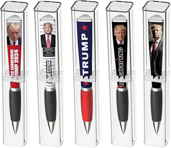 Trump Collectors Set Ballpoint Pen - Black Grip, MAGA Trump 2024 Design, 3-Sided Pen Imprinted in USA