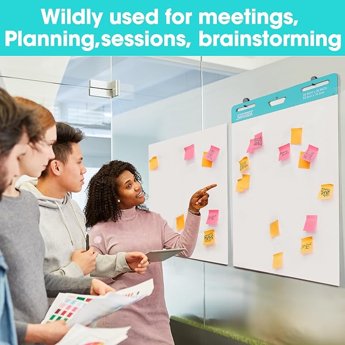 Sticky Easel Pad, 25 in x 30 in,Flip Chart Paper, Chart Paper for Teachers, Large Self-Stick Easel Paper,Super Sticky & Bleed-Resistant,30 Sheets/Pad,10 Pads