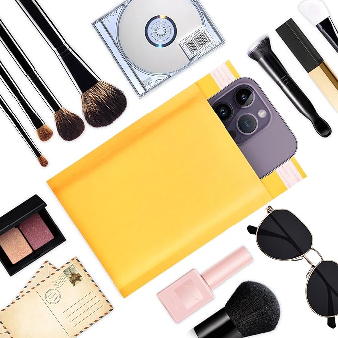 DaSen Kraft bubble mailers 4x7 Inch 100 Pack,Self-Sealing Paper Envelopes for Packaging,Strong Adhesion Envelope Mailers, Small Waterproof Cushioned Padded Shipping Bags Yellow #000