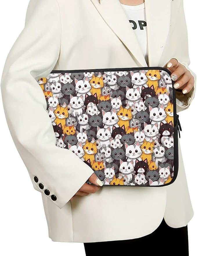 Cartoon Cats Printed Laptop Bag for Women Men, 12 Inch Laptop Sleeve Case Water Resistant Neoprene Computer Case Bag Laptop Briefcase Tablet Briefcase Carrying Bag, Multicolor