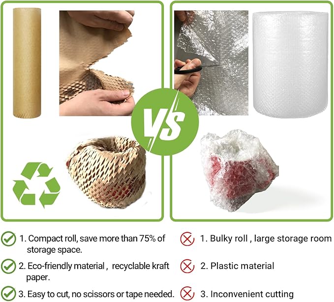 Dish Packing Kit Moving Supplies 15" *660' Honeycomb Wrapping Paper, Large Recyclable Expandable Bubble Cushion Wrap Roll Packing Material for Fragile Items Plate Glassware Bottle, 80GSM