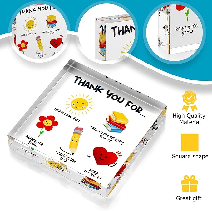 Gifts for Teachers - Unique Teacher Gifts from Students - Cute Acrylic Teacher Gift Block - Thank You Gifts for Teachers - Elegant Teacher Christmas Gifts, Teacher Thank You Gift