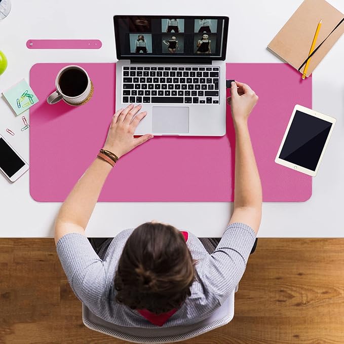 Boutilon Leather Desk Pad 30" x14",Non-Slip Mouse Pad,Office Desk Mat,Waterprooft PU Leather Desk Blotter,Desk Pad Protector,Desk Writing Pad for Home Office Decor (M-Rose Pink)