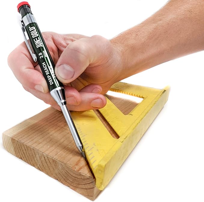 June Gold 2.8 mm Deep Reach Metal Carpenter Pencil, 36 Colored Refills, 6 Colors, 40 mm reach, 6 mm width, Built-in Sharpener, Construction, Shop, Glass, Machine, Indoor, and Outdoor