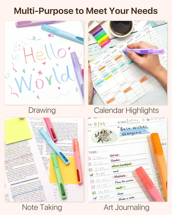 Four Candies Cute Pastel Highlighters, 10 PCS Highlighters Assorted Colors, Soft Chisel Tip, Clear Ink View, Aesthetic Highlighters Set for Organizing and Coloring