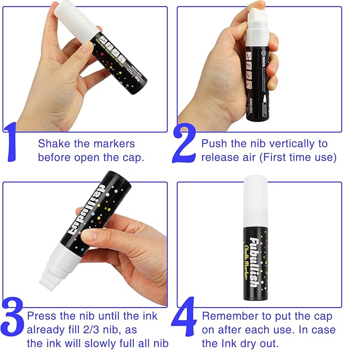 Windows Markers for Car 5 Pack Washable Glass Pen 15mm Jumbo White Paint Liquid Chalk Markers for Auto Chalkboard Blackboard Bistro Menus and Any Non-Porous Surface