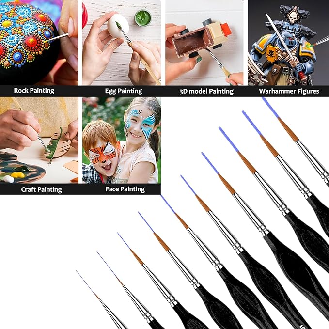 10PC Miniature Paint Brush for Fine Detailing, Mini Small Painting Brushes Set for Art, Crafts, Acrylic, Watercolor, Oil, Model, Face, Warhammer 40k & Paint by Number, Citadel, Figurine (Black)