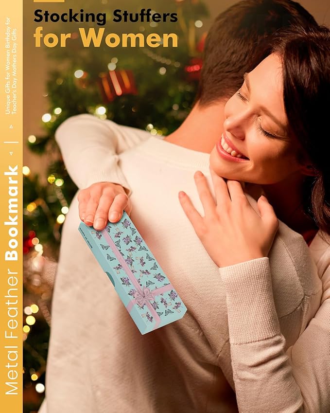 Bookmark Christmas Stocking Stuffers for Women: Teacher Gifts for Readers Book Lovers Metal Feather Bookmarks for Teens Coworker, Butterfly Book Mark Unique Birthday Reading Gift for Mom Friend Sister