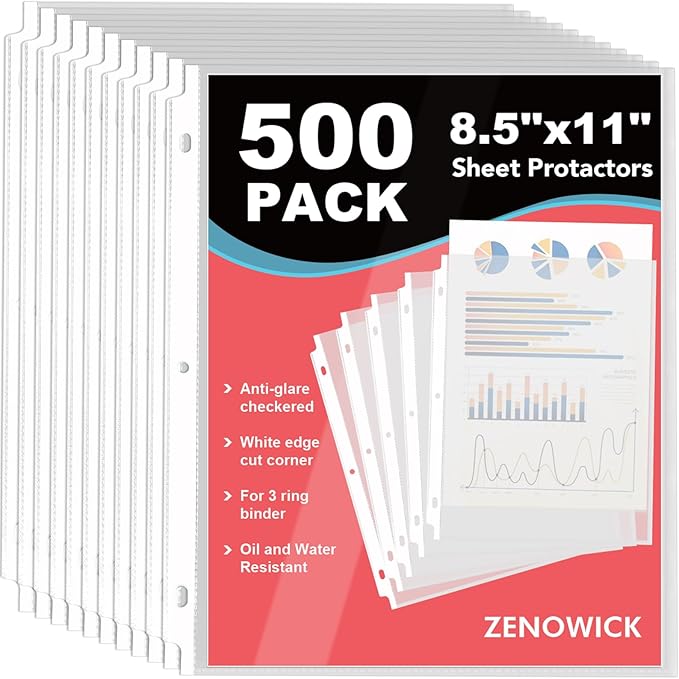 500 Pack Sheet Protectors 8.5 x 11 inch Clear Page Protectors for 3 Ring Binder, Plastic Sleeves for Papers, Document