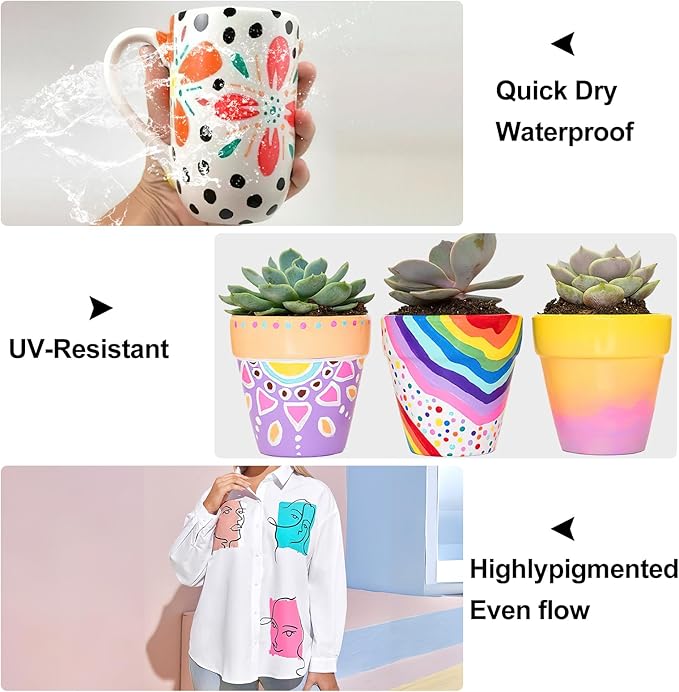 SFAIH Acrylic Creative Markers Set of 48 with Organizer, 3mm Medium Tips - 48 Colors, Waterproof, Fast Drying, Gift for Kids and Adults - Art Supplies, Fabric Paint, Rock Painting, Art Markers