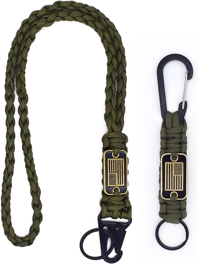 2 Pcs Heavy Duty Braided Paracord Lanyard Keychain with USA Flag, Parachute Rope Necklace Keychains, Braided Strong Lanyard for Outdoor Activities, Camera, Keys, Whistle, Traveling
