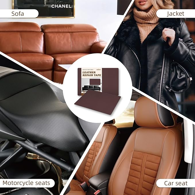 CHEIGHY 2pcs Leather Repair Kit Self Adhesive Leather Repair Patch for Furniture 8.2X11 inch Vinyl Repair Kit for Couches Car Seats Sofa Office Chair Belt Jackets (Coffee)