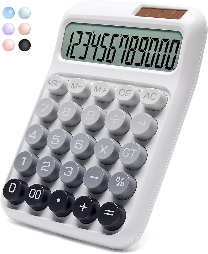 Desk Calculator,12 Digits, Large LCD Display,Big Buttons,Solar and Battery Dual Power Desktop Calculators,Cute and Aesthetic,Suitable for Office and Study (Ombre Gray, M)