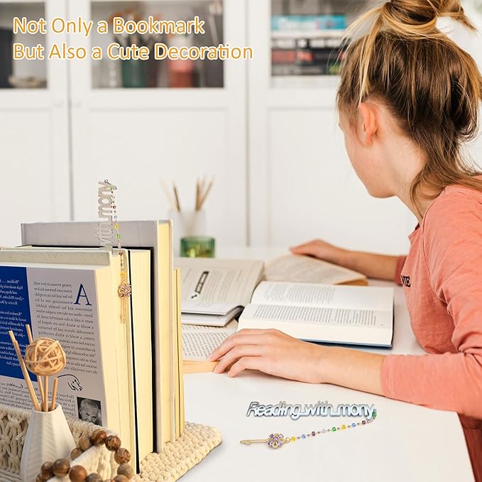 Metal Bookmark Cute Book Accessories Gifts for Women Teacher Readers Book Lovers for Christmas Mother's Day (Reading with Mony Silver)