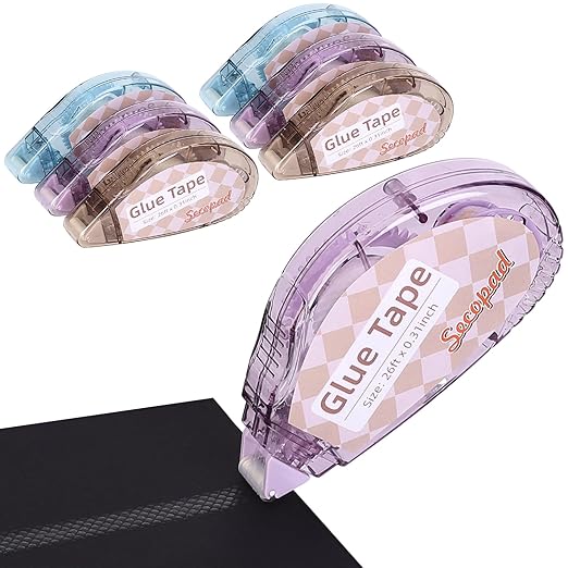 Scrapbook Tape, 6 Pack Double Sided Tape Roller for Crafts, Adhesive Glue Runner Scrapbooking Supplies Journaling School Office Supplies for Kids and Adults, 0.3IN x 26FT