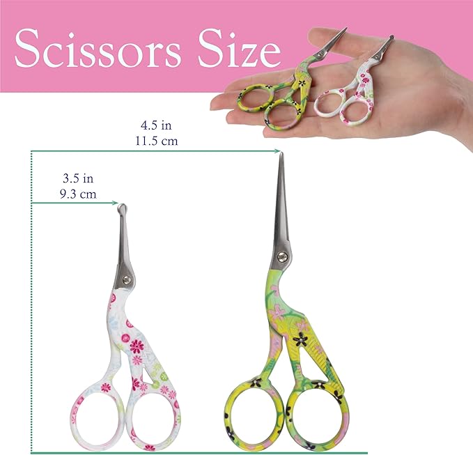 Stork Bird Rounded Safety Tip Embroidery Craft Stainless Steel Crane Scissors - Assortment C - 20 Pairs