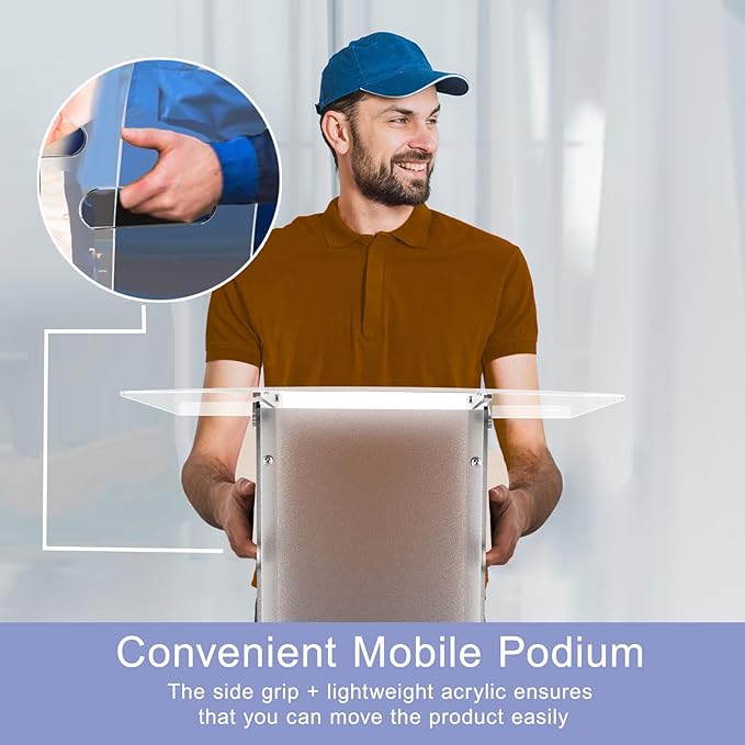Acrylic Podium Stand With Storage Shelf,Segmented Transparent Lecterns & Podiums,Pulpits For Churches、Conference、Speeches、Weddings、Classroom、Concert,47" H Professional Presentation Podiums