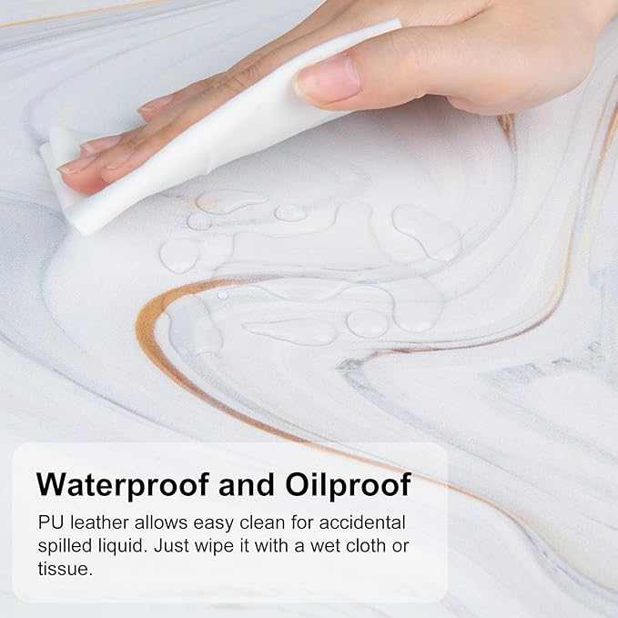 QIYI White Mouse Pad, Cute Marble Large Desk Mat, PU Leather Desk Protector Mousepad, Gold Grey Striped Waterproof Computer Keyboard Gaming Mouse Pads, Non Slip Extended Writing Pad 31.5" x 11.8"