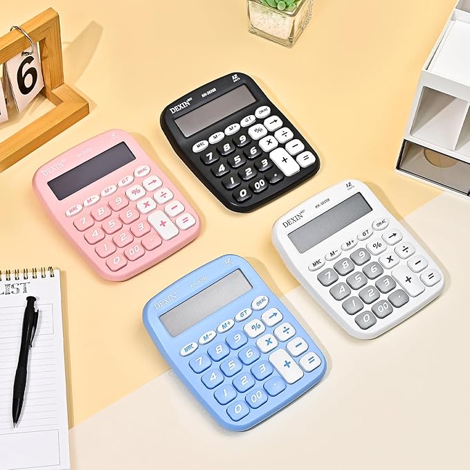 Cute Calculators Desktop, 12 Digit Basic Calculator with Big Buttons, Aesthetic Desk Accessories Large LCD for Office School Supplies (Pink)