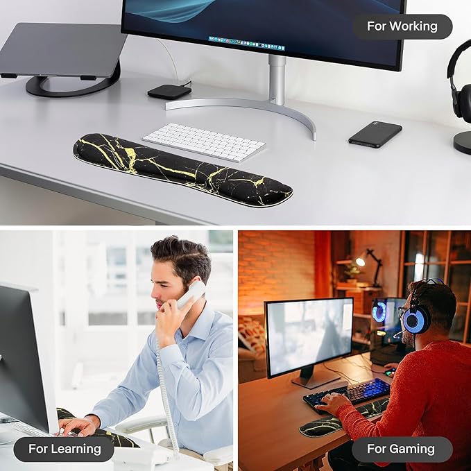 Yolanda Keyboard Wrist Rest Pad, Upgrade High-Density Thicken Memory Foam, Anti-Slip Rubber Base, Support for Easy Typing & Pain Relief,for Office,Gaming, Computer, Laptop, Mac, Marbling