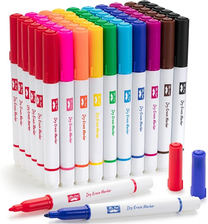 Mr. Pen- Dry Erase Markers Bulk, Fine Tip, 60 Pack, 10 Colors, White Board Markers Dry Erase Bulk Whiteboard Markers, Dry Erase Pens, Bulk Dry Erase Markers for Classroom, Dry Erase Marker Bulk