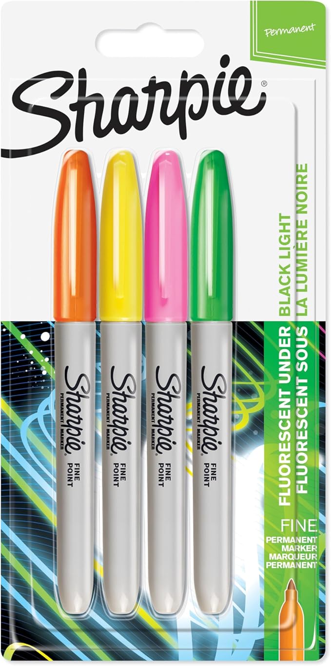 Sharpie Permanent Markers | Fine Point | Assorted Neon Colours | 4 Count