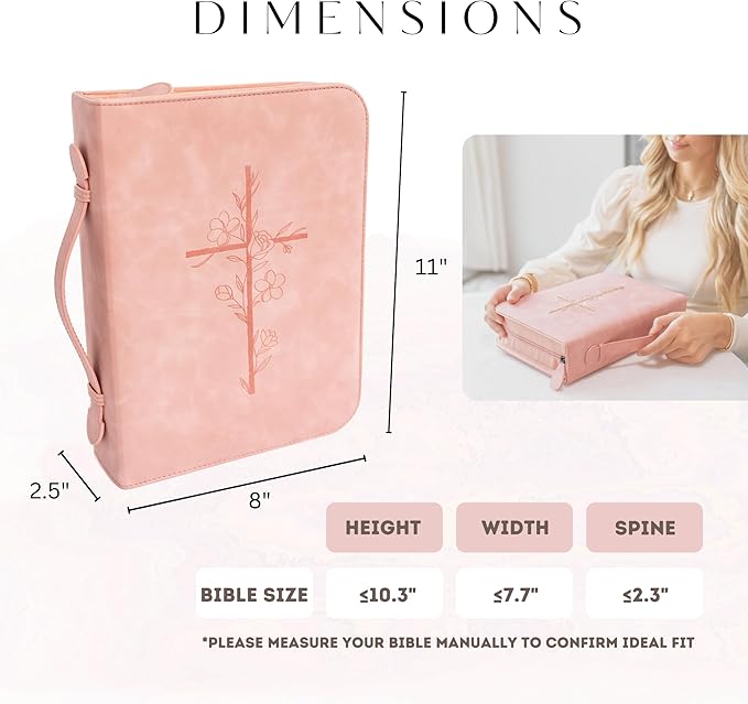 Pink Bible Cover Case for Women - PU Leather Bible Covers for Women – Pink Bible Case for Girls - Minimalist Design Debossed Bible Case, Large Bible Covers for Women – Bible Accessories (Pink)