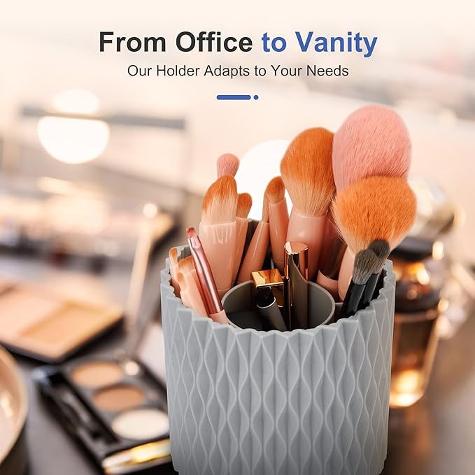 Pencil Holder For Desk - 360° Rotation, 5 Slot Desk Supplies For Women Office Aesthetic. Pencil Holder For Office&School, Desk Accessories(Grey)